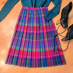 🌈 RussTogs Neon Rainbow Tartan Plaid Wool Blend Skirt Sz M